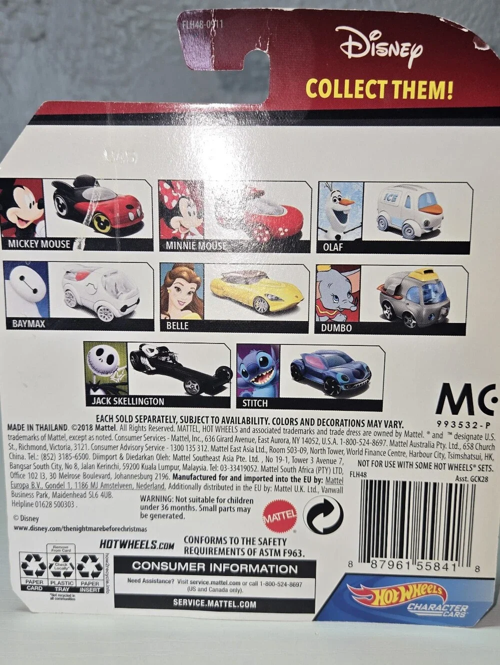 Disney Mattel Jack Skellington Black & White Character Dragster FLH48 2018